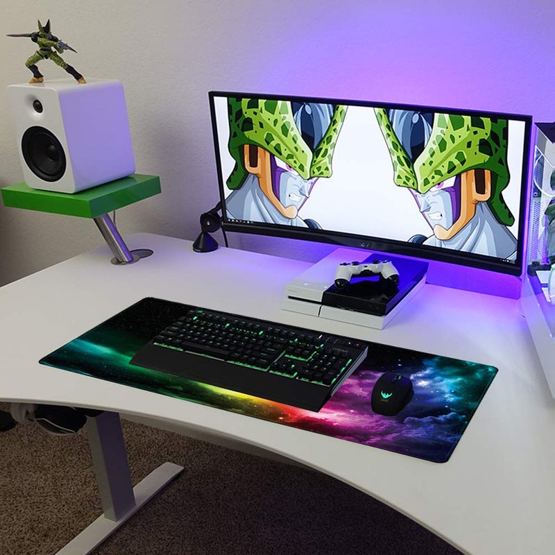 Benvo Extended Mouse Pad Large Gaming Mouse Pad- 35.4x15.7x0.12 inch Computer Keyboard Mouse Mat Non-Slip Mousepad Rubber Base and Stitched Edges for Game Players, Office, Study, Aurora Light Pattern - Image 4